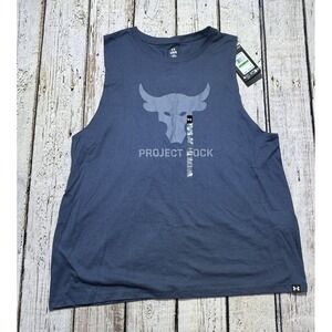 Under Armour Project Rock Tank Womens Blue Muscle Tee Size Large Loose Fit NWT